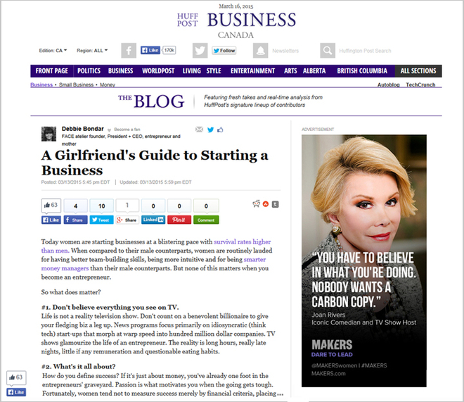 Debbie Bondar  I  Huffington Post Canada  I  A Girlfriend's Guide to Starting a Business